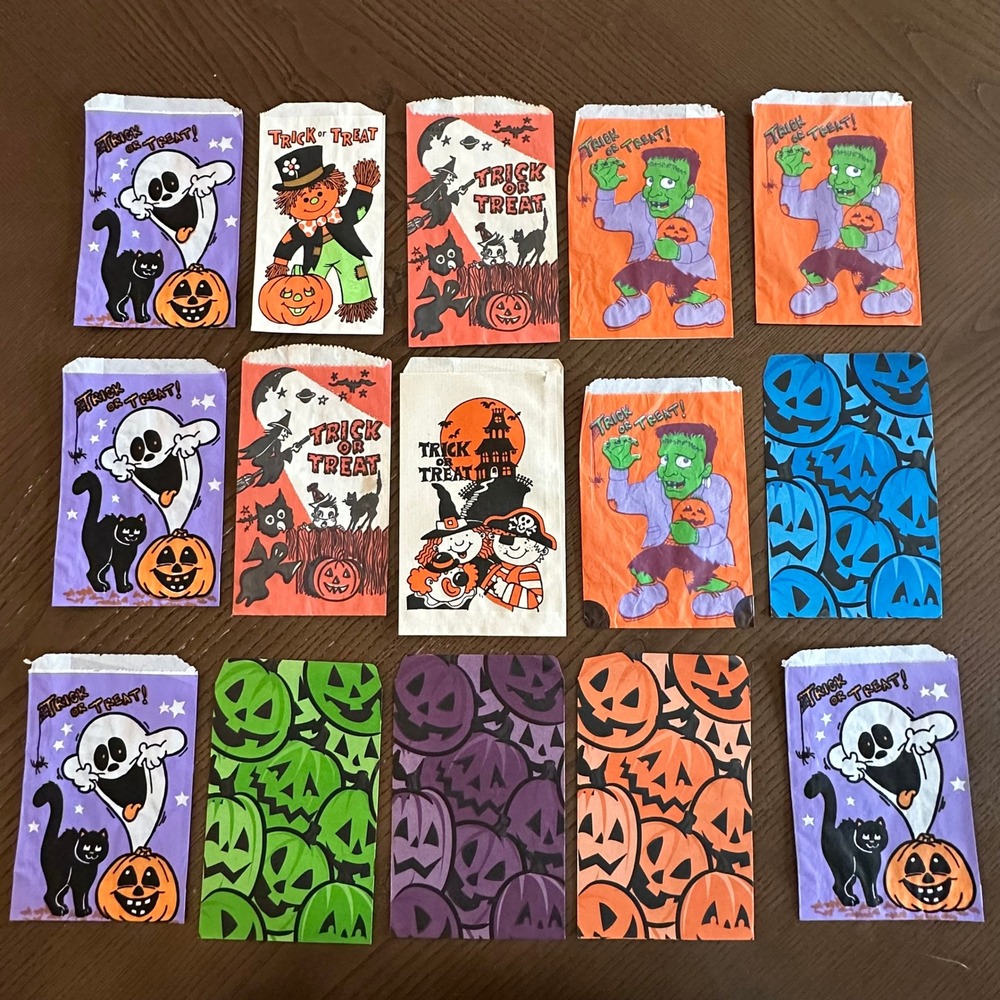 Vintage Various Halloween Trick or Treat Paper Bags Lot 15 1960-1990s